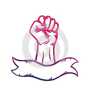 Fist raised in protest, riot, rebellion symbol