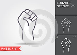 Fist raised up, line icon with editable stroke. linear style sign for mobile concept and web design.