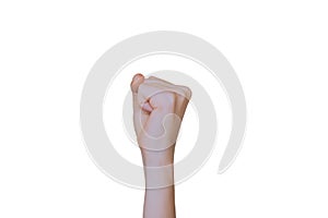 Fist strike sign ,Young woman hand isolated gesture