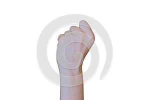 Fist strike sign ,Young woman hand isolated gesture