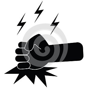 Fist on table icon. Black fist hitting table sign. Angry person symbol. Anger or aggression concept. flat style