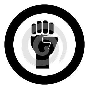 Fist up Concept of freedom fight revolution power protest icon in circle round black color vector illustration flat style image