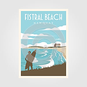 Fistral beach surf vintage poster illustration design, surf poster design photo