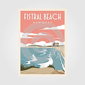 Fistral beach vintage poster illustration design, beach poster design photo