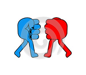 Fists hit each other. Fists fight. Concept of enmity and fight symbol