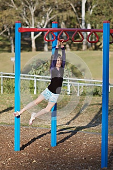 Fit child on monkey bars