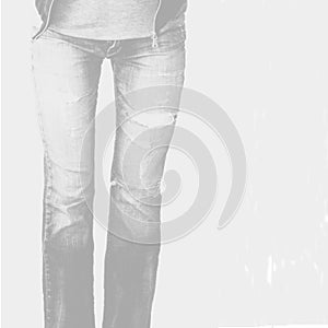 Fit female body in blue jeans, isolated on white background