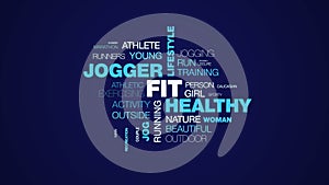 Fit healthy jogger lifestyle workout active health fitness sport jog exercise animated word cloud background in uhd 4k