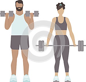 Fit man and woman training with barbell in gym. fitness workout