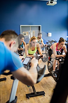 Fit people in a spin class