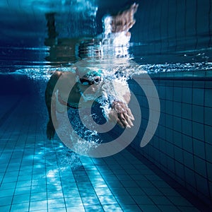 Fit swimmer training by himself