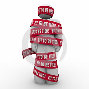 Fit To Be Tied Man Wrapped in Tape Frustrated Stressed photo