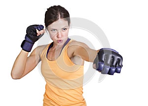 Fit woman boxing and training photo
