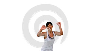 Fit woman jumping up