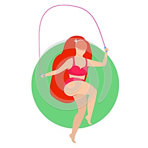 Fit Woman in Red Underwear Jumping on Rope Icon
