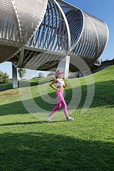 Fit woman running outdoors