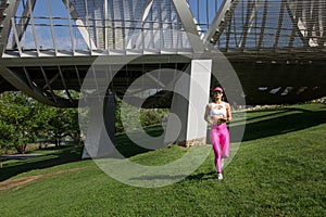 Fit woman running outdoors