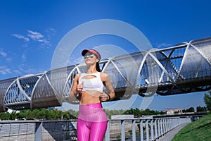 Fit woman running outdoors