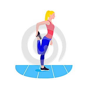 Fit woman stretching. Warmup. Girl do sports, workout.