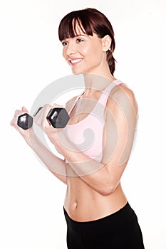 Fit Woman Working With Dumbbells