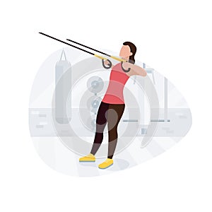 Fit woman working out on trx doing bodyweight exercises. Fitness strength training workout. photo