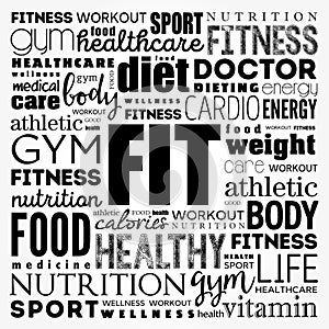 FIT word cloud collage background, health concept