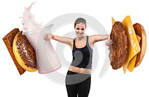 Fit young woman pushing fast food