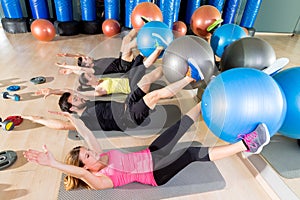 Fitball crunch training group core fitness at gym