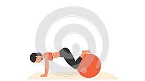 Fitball tucks exercise. Female workout with fitball.