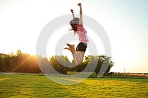 Fitness Asian Chinese woman jump