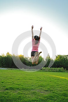 Fitness Asian Chinese woman jump