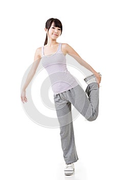 Fitness asian girl doing stretch exercise