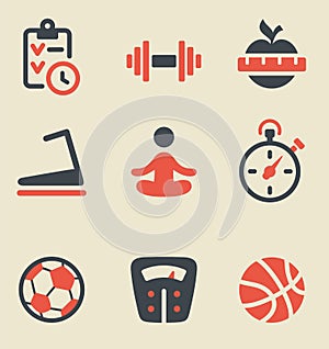 Fitness black and red icon set