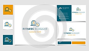 Fitness blogger logo design with editable slogan. Branding book and business card template.