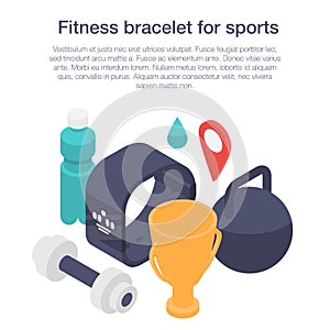 Fitness bracelet for sport concept banner, isometric style
