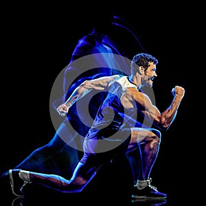 fitness cardio boxing exercise body combat man  black background