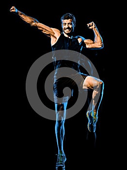 Fitness cardio boxing exercise body combat man isolated black background