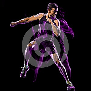 Fitness cardio boxing exercise body combat man isolated black background