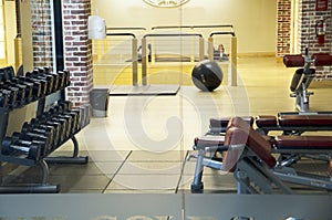 Fitness center gym room exercise equipments