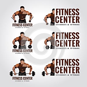 Fitness center logo low poly (Men's muscle strength and weight lifting)