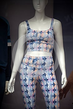 fitness clothes on mannequin in a fashion store showroom