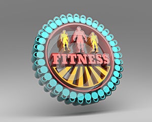 Fitness club emblem with glass material outline. 3D Render