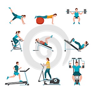 Fitness club exercises flat vector illustration