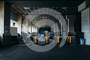 Fitness club interior. Gym nobody