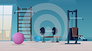 Fitness club sport background with accessories for gym club vector background of fitness zone