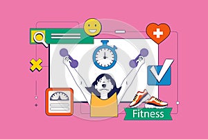 Fitness concept in flat neo brutalism design for web. Vector illustration