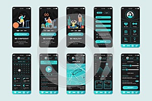 Fitness concept screens set for mobile app template.