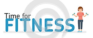 The fitness concept. Time for fitness banner. White background.