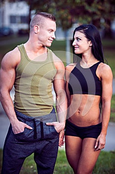 Fitness couple on a street workout
