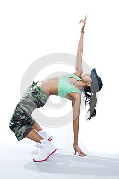 Fitness dancer striking a backward pose